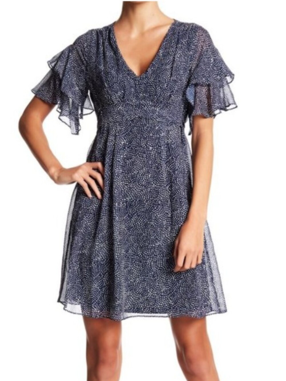 Betsey Johnson Navy Dress with White And Gold Polka Dot Trim